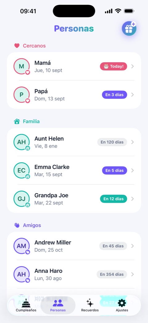 Candelina — Recordatorios de cumpleaños
